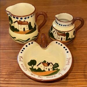 Watcombe Torquay Pottery 3 Pc. Collection- Country Cottage- 2 Pitchers & Bowl